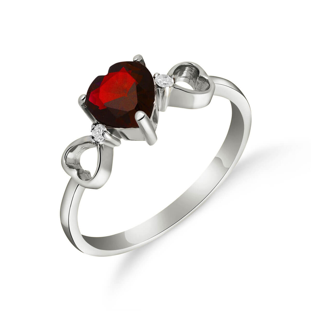 14K. SOLID GOLD RING WITH NATURAL DIAMONDS & GARNET (White Gold)